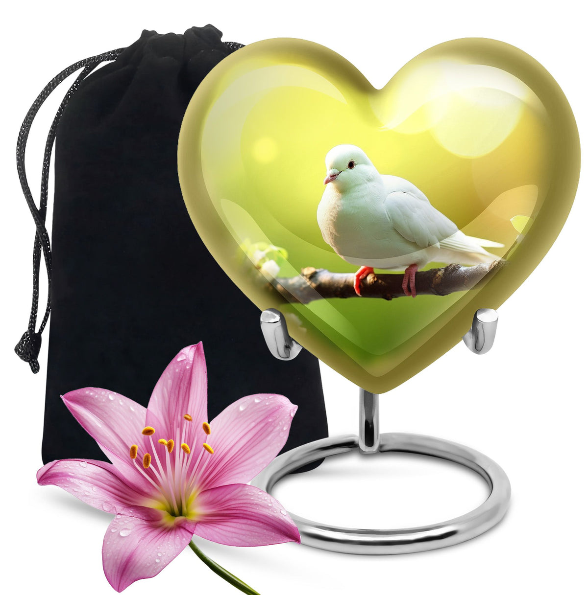 White Dove Funeral Urn - Aluminium Memorial Urn For Human Ashes