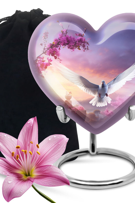 Cherry Blossom Dove Memorial Urn - Purple Aluminum Urn For Burial