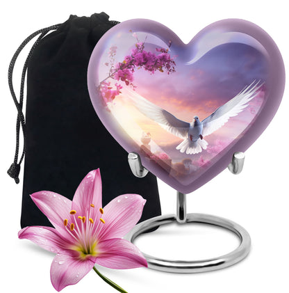 Cherry Blossom Dove Memorial Urn - Purple Aluminum Urn For Burial