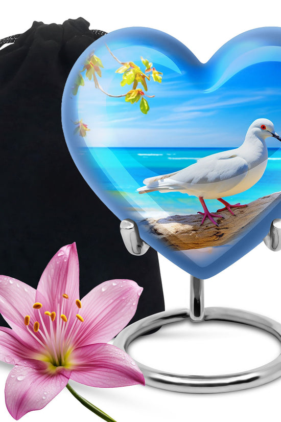 Dove Large Cremation Urn - Blue Aluminum Funeral Urn For Ashes