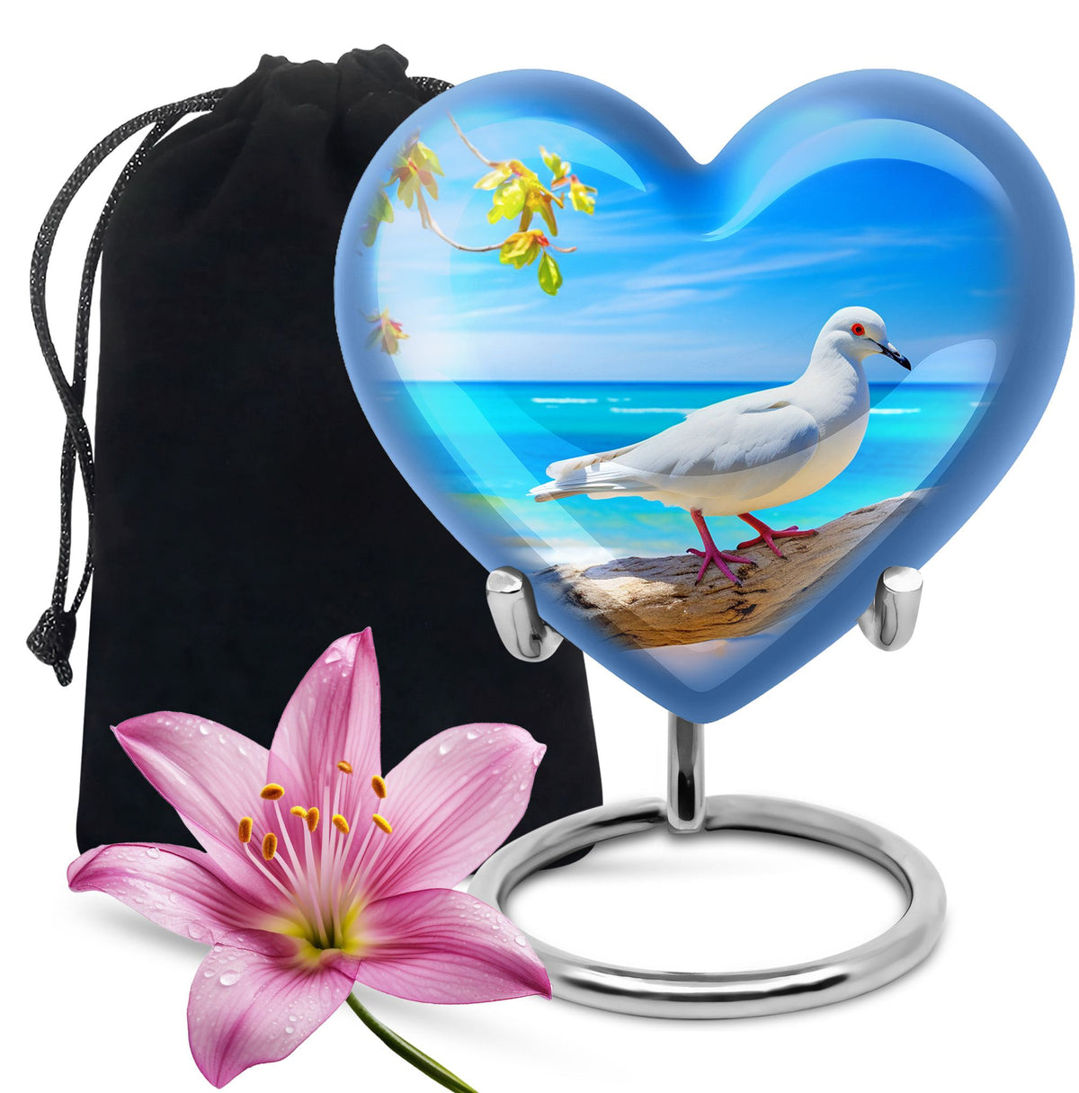 Dove Large Cremation Urn - Blue Aluminum Funeral Urn For Ashes