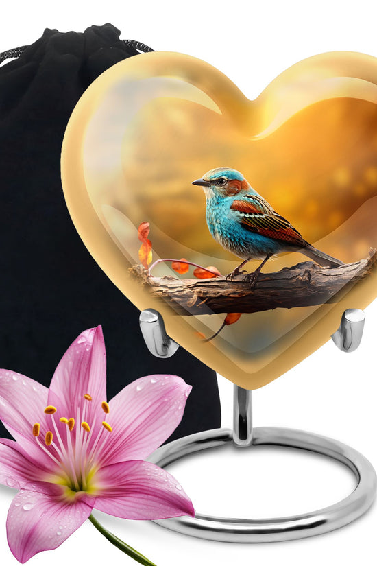 Blue Sparrow Bird Memorial Urn - Decorative Funeral Urn For Human Ashes