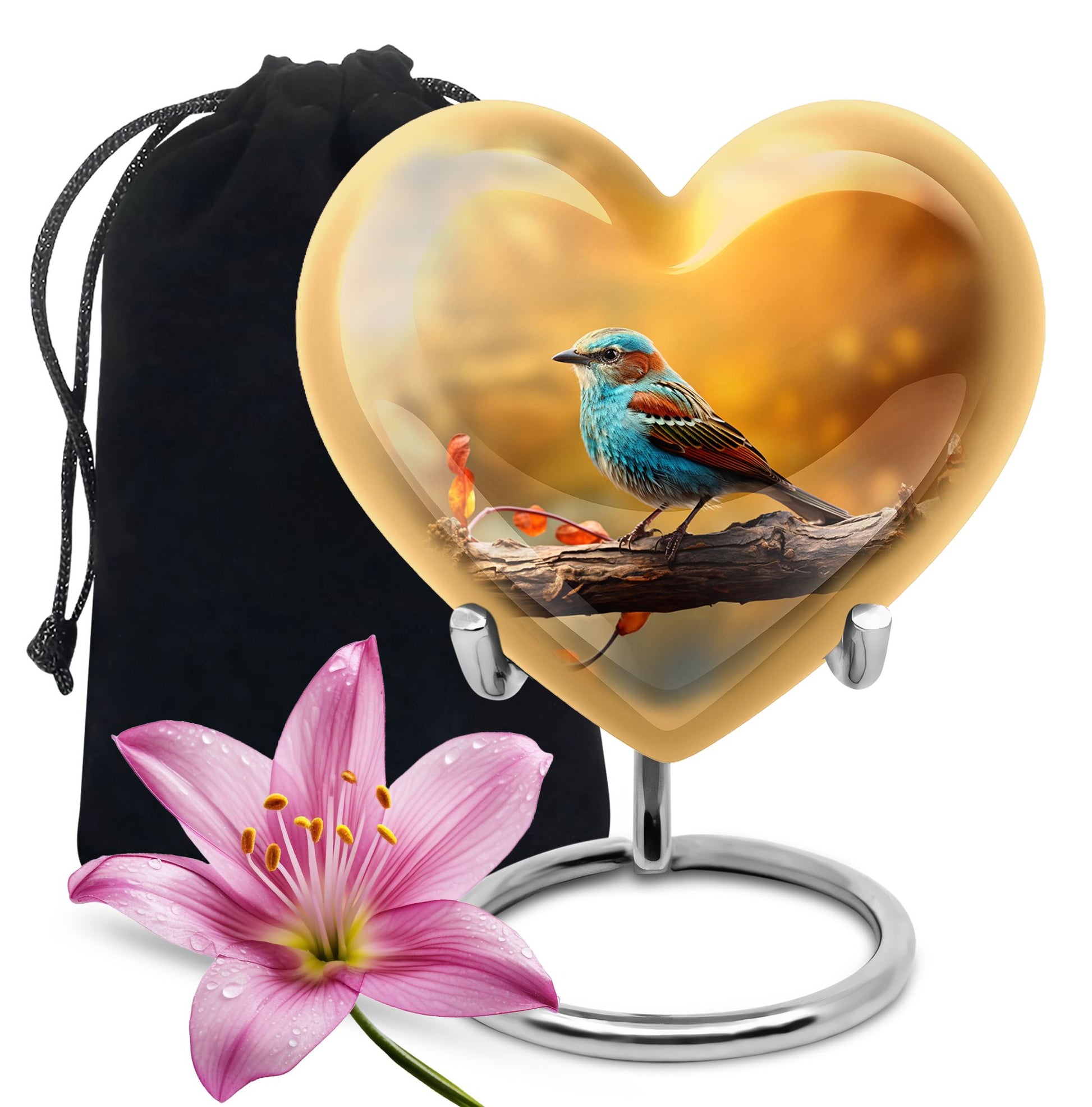 Blue Sparrow Bird Memorial Urn - Decorative Funeral Urn For Human Ashes