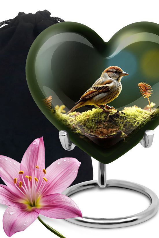 Forest Sparrow Cremation Urn - Nature Funeral Urn For Adult Ashes