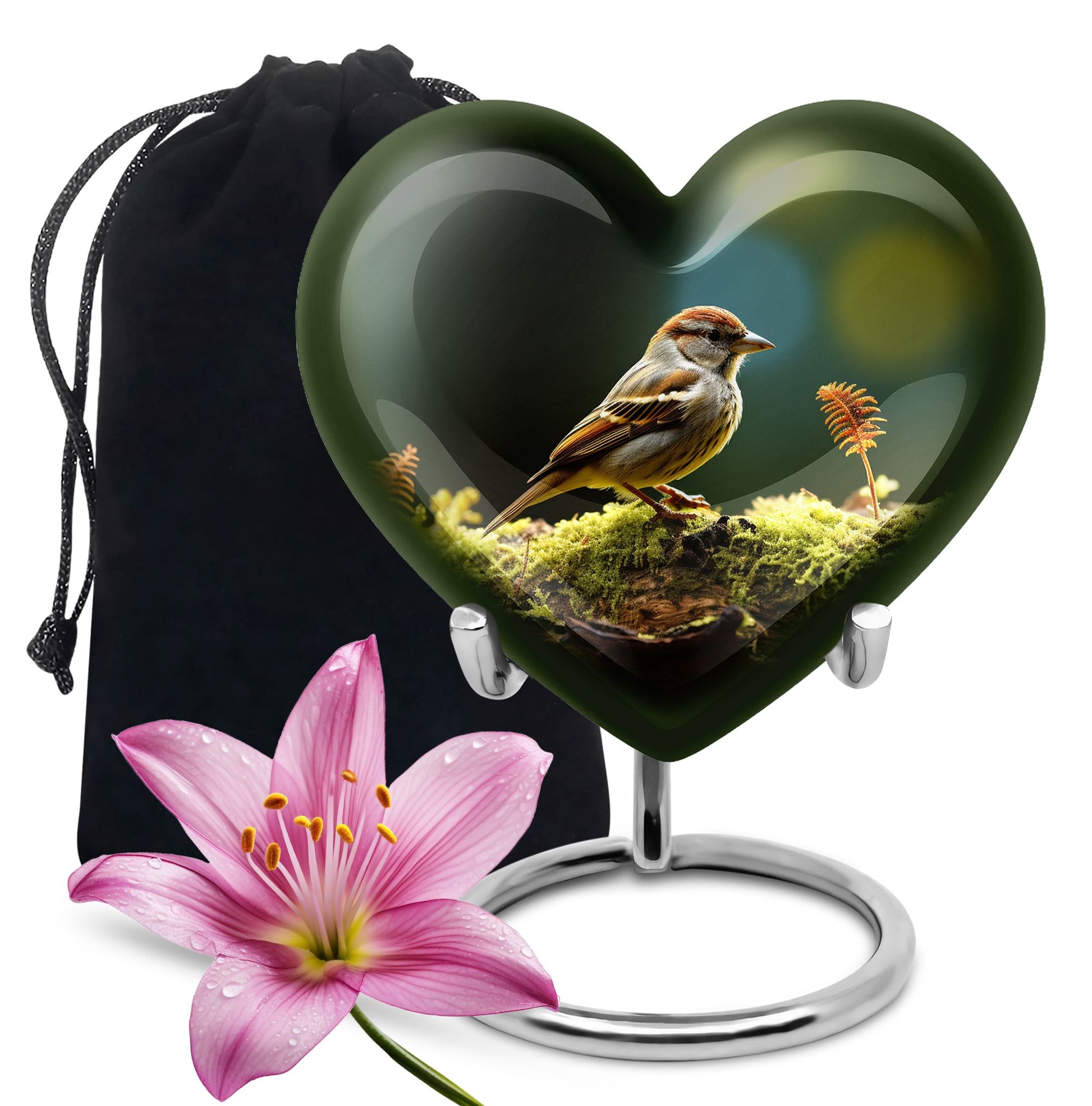 Forest Sparrow Cremation Urn - Nature Funeral Urn For Adult Ashes