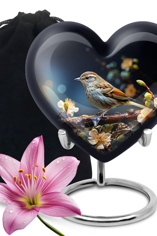 Scenic Sparrow Bird Memorial Urn - Decorative Cremation Urn For Ashes