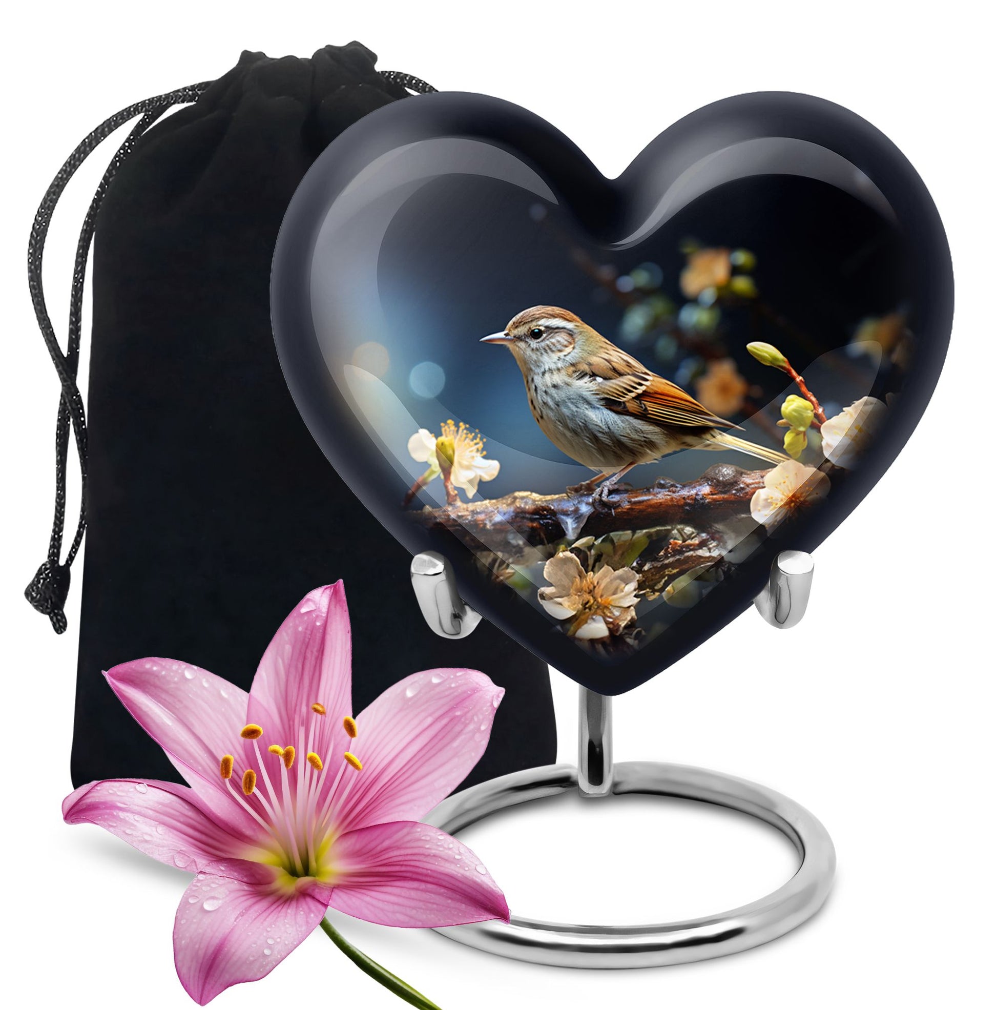 Scenic Sparrow Bird Memorial Urn - Decorative Cremation Urn For Ashes