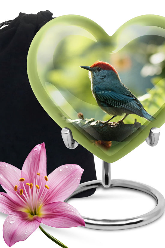 Green Sparrow Bird Memorial Urn - Large Funeral Urn For Human Ashes