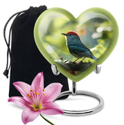 Green Sparrow Bird Memorial Urn - Large Funeral Urn For Human Ashes