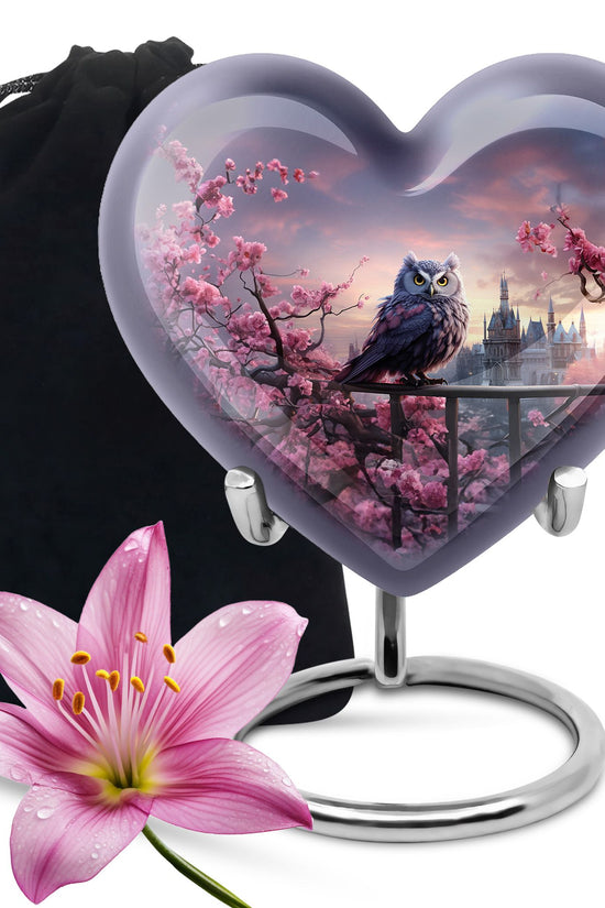 Purple Owl Cremation Urn - Elegant Memorial Urn For Human Ashes