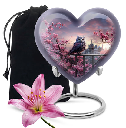 Purple Owl Cremation Urn - Elegant Memorial Urn For Human Ashes