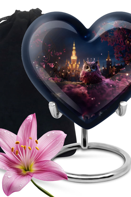Pink Owl Cremation Urn - Elegant Memorial Urn For Burial