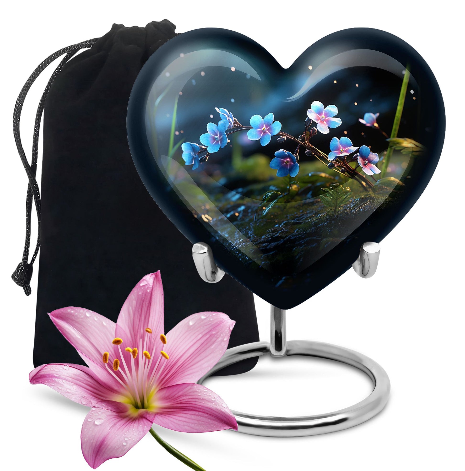 Scorpion Grass Aluminium Urn For Human Ashes - Large Floral Urn