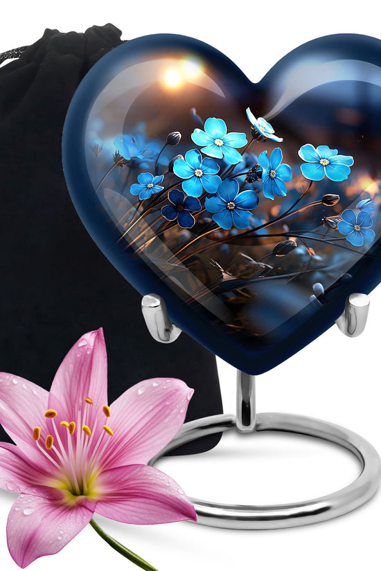 Blue Flower Large Cremation Urn - Memorial Urn For Adult Ashes