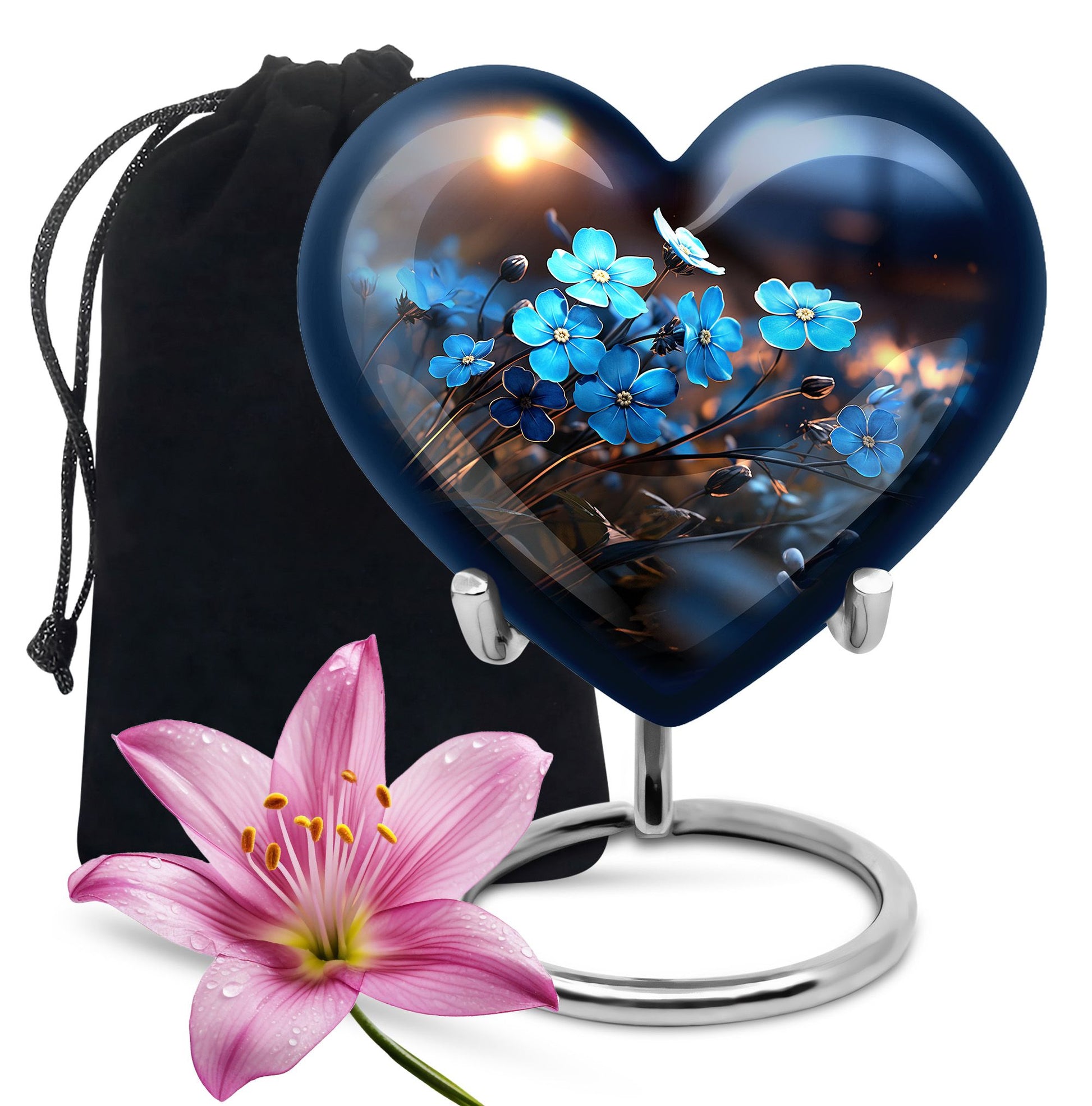 Blue Flower Large Cremation Urn - Memorial Urn For Adult Ashes