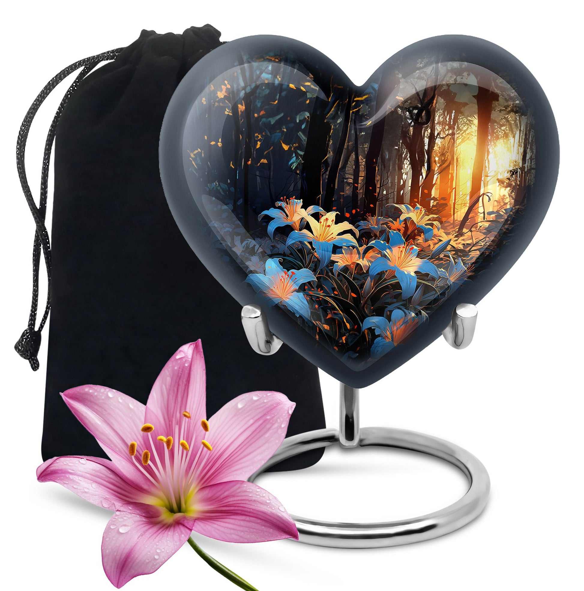 Floral Lily Memorial Urn - Cremation Urn For Human Ashes