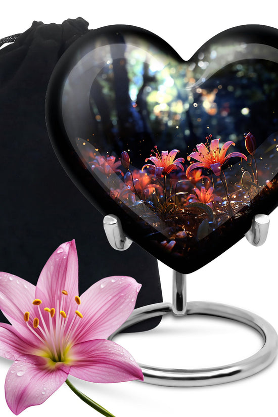 White Lily Cremation Aluminum Urn - Large Funeral Urn For Ashes