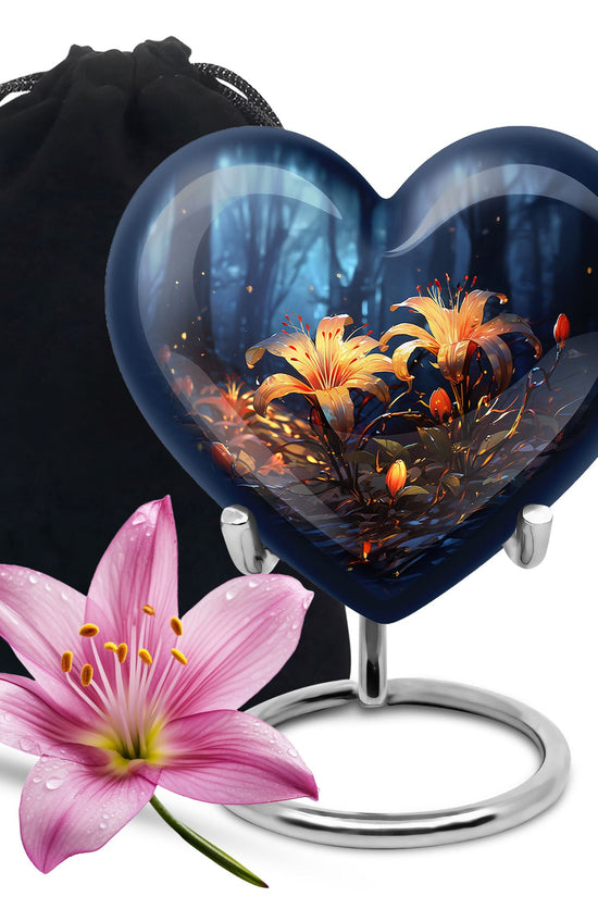 Lily Flower Large Urn For Ashes - Decorative Aluminium Memorial Urn