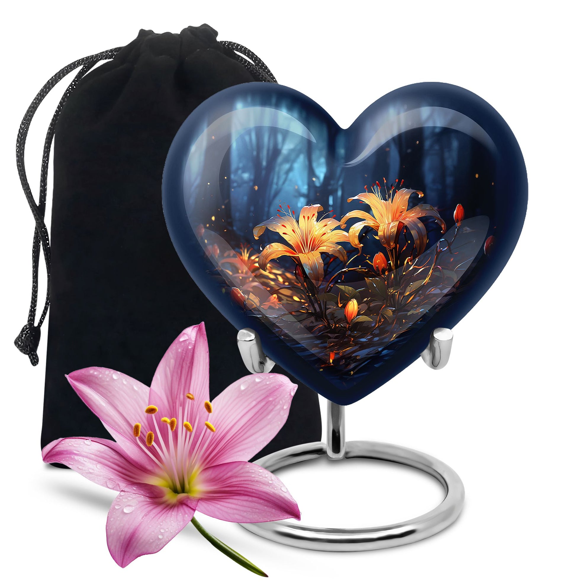 Lily Flower Large Urn For Ashes - Decorative Aluminium Memorial Urn