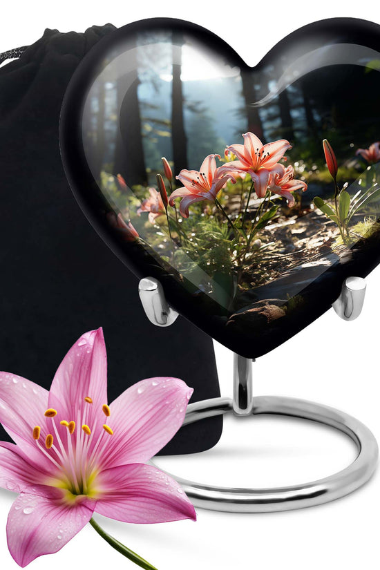Pink Lily Aluminium Urn For Ashes - Large Floral Memorial Urn