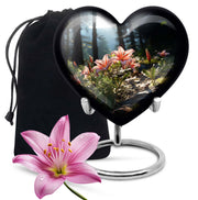 Pink Lily Aluminium Urn For Ashes - Large Floral Memorial Urn