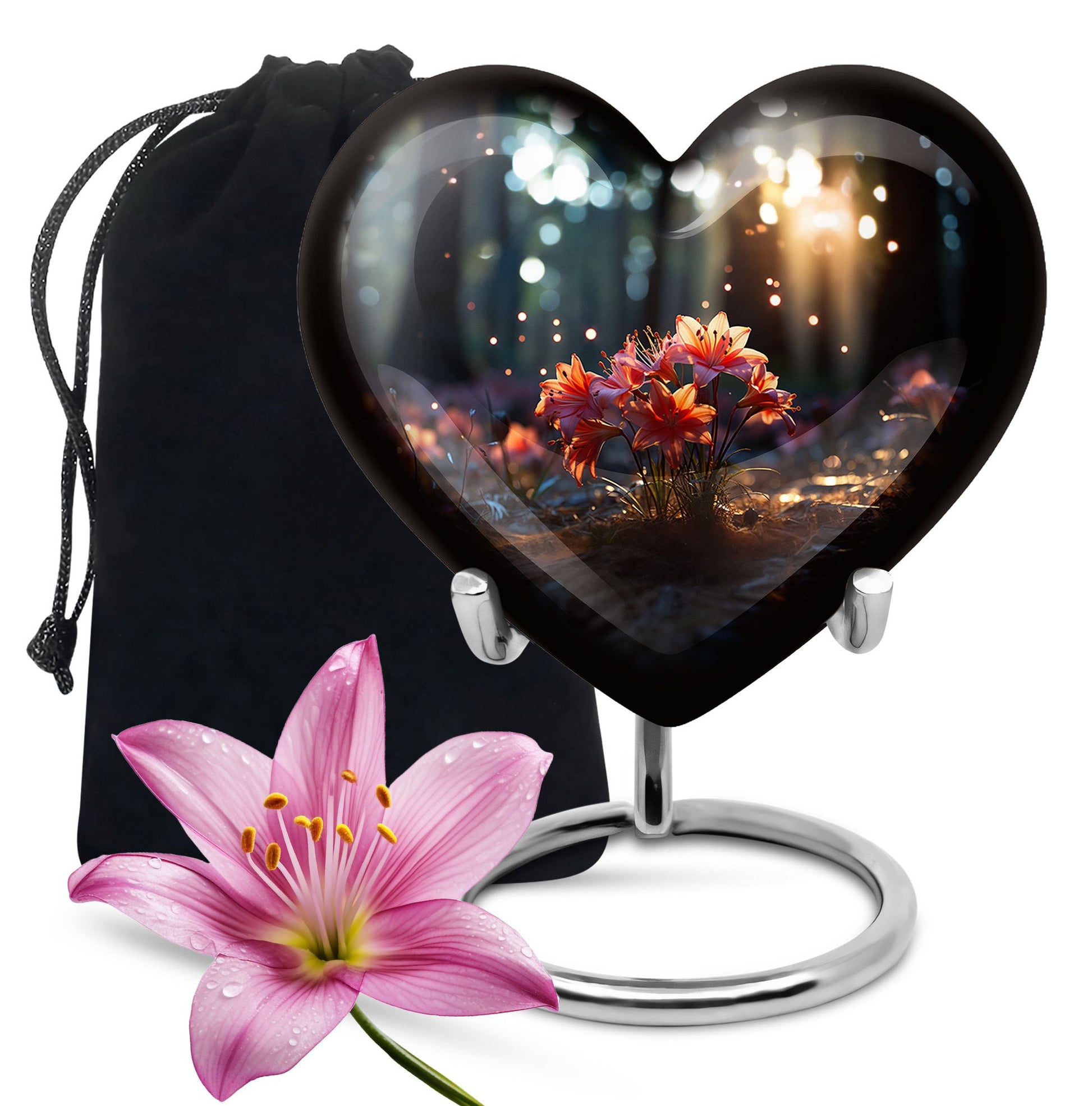 Pretty Lily Cremation Urn - Aluminium Funeral Urn For Loved Ones