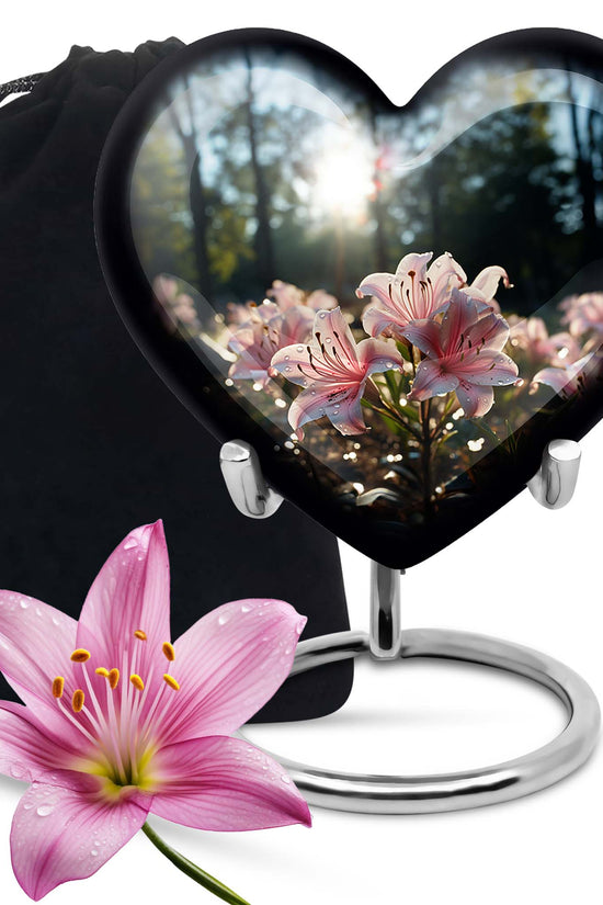 Pink Lily Funeral Urn For Ashes - Large Memorial Urn For Ashes