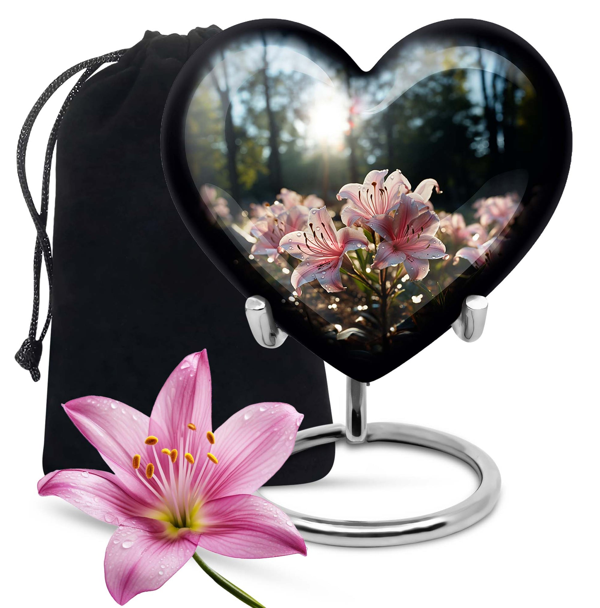 Pink Lily Funeral Urn For Ashes - Large Memorial Urn For Ashes
