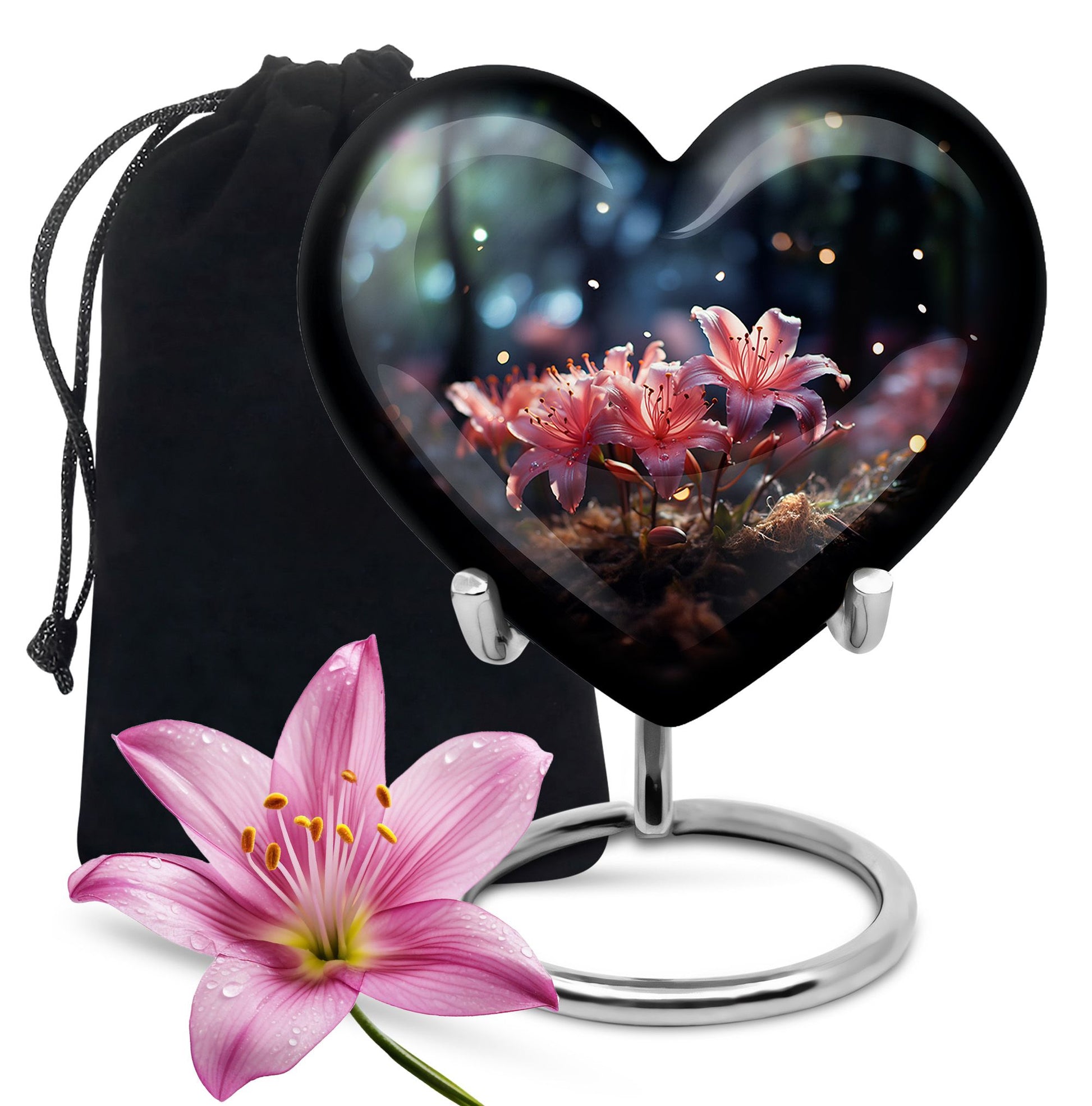 Soft Pink Lily Funeral Urn For Ashes - Decorative Adult Cremation Urn
