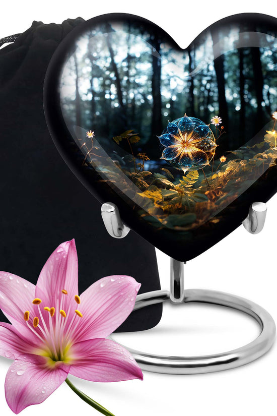 Mystic Forest Flower Cremation Urn - Fantasy Memorial Urn For Human Ashes