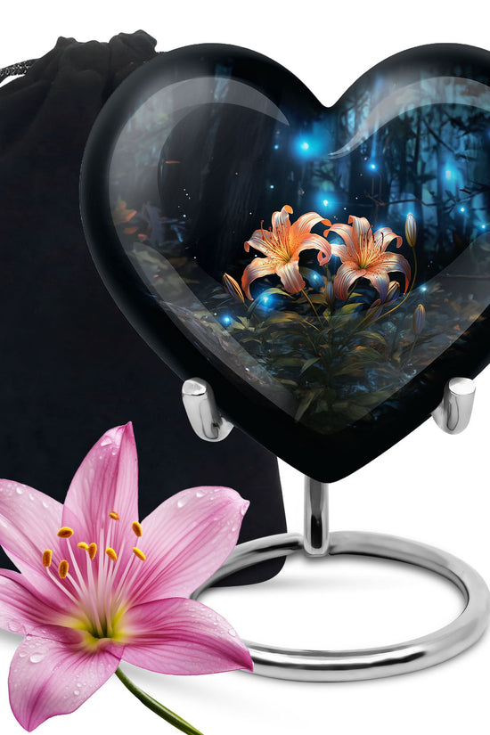 Orange Lily Cremation Urn - Floral Theme Funeral Urn For Loved Ones