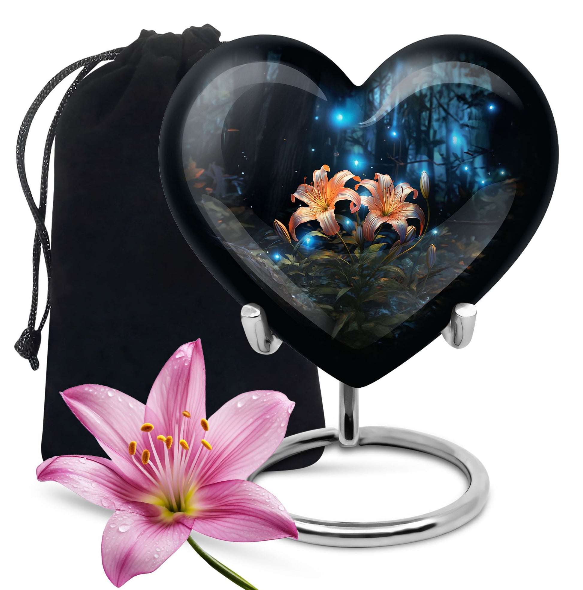 Orange Lily Cremation Urn - Floral Theme Funeral Urn For Loved Ones