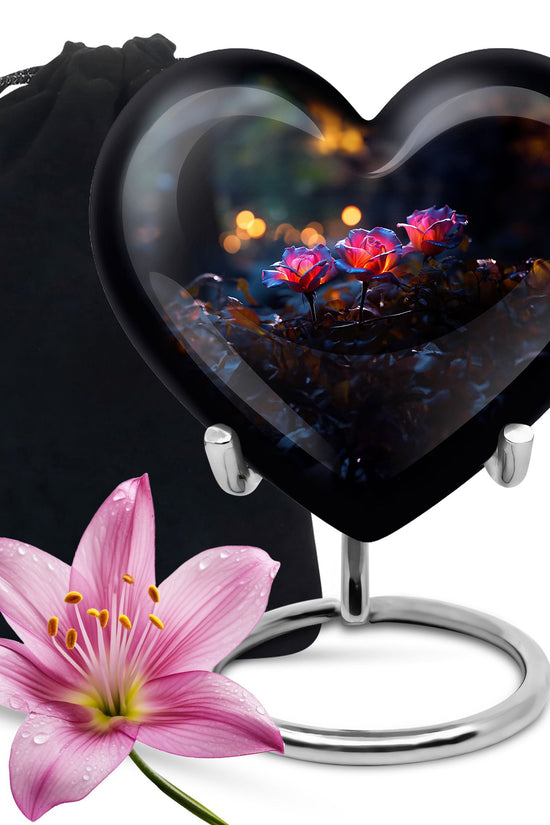 Elegant Triple Rose Funeral Urn - Decorative Floral Ashes Urn For Ashes