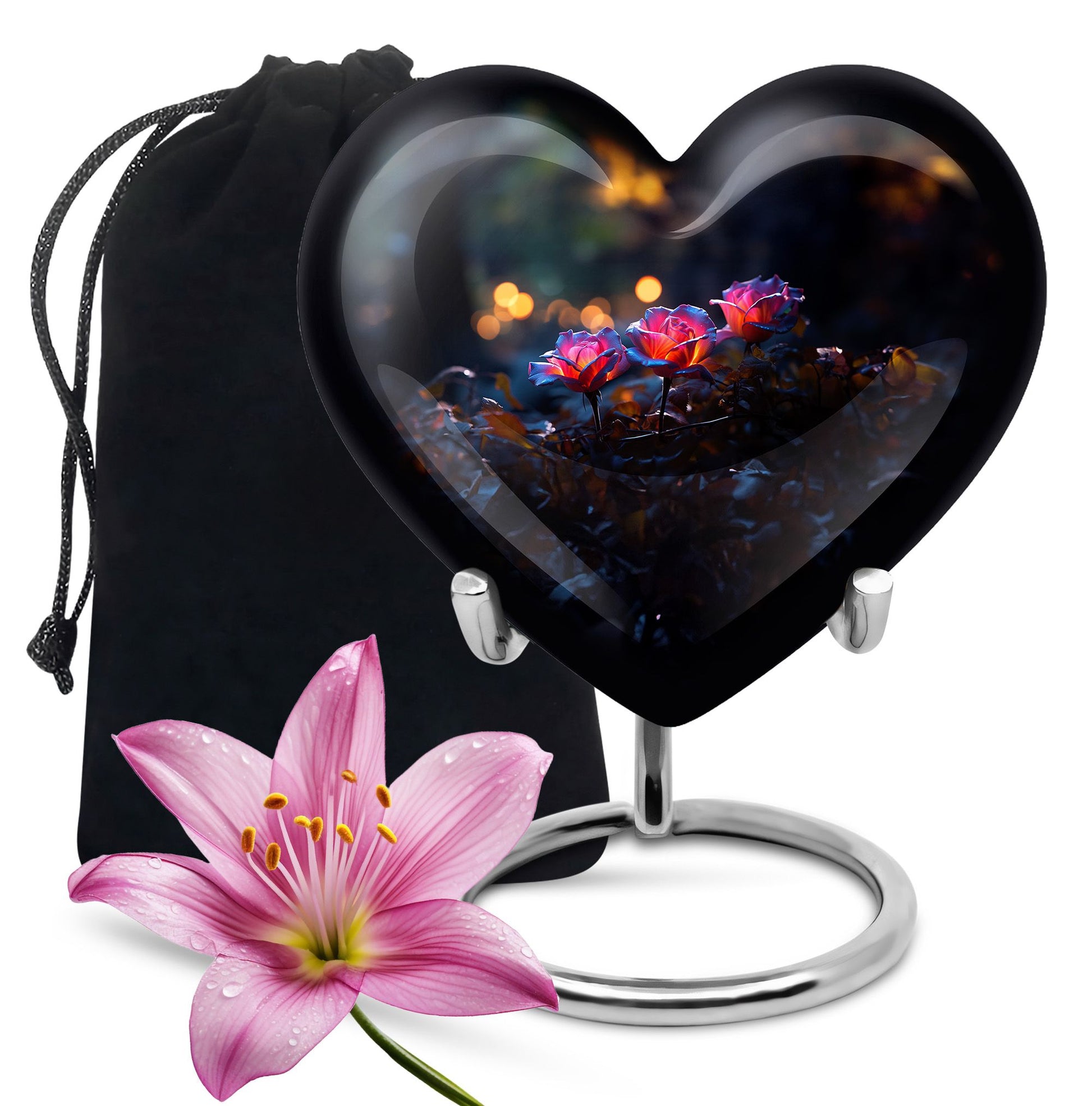 Elegant Triple Rose Funeral Urn - Decorative Floral Ashes Urn For Ashes
