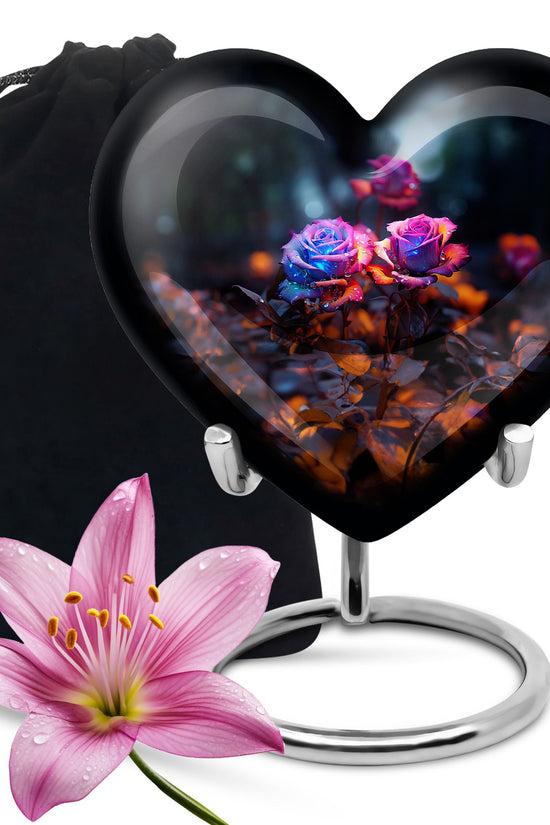 Midnight Rose Funeral Urn - Unique Flower Theme Memorial Urn For Ashes