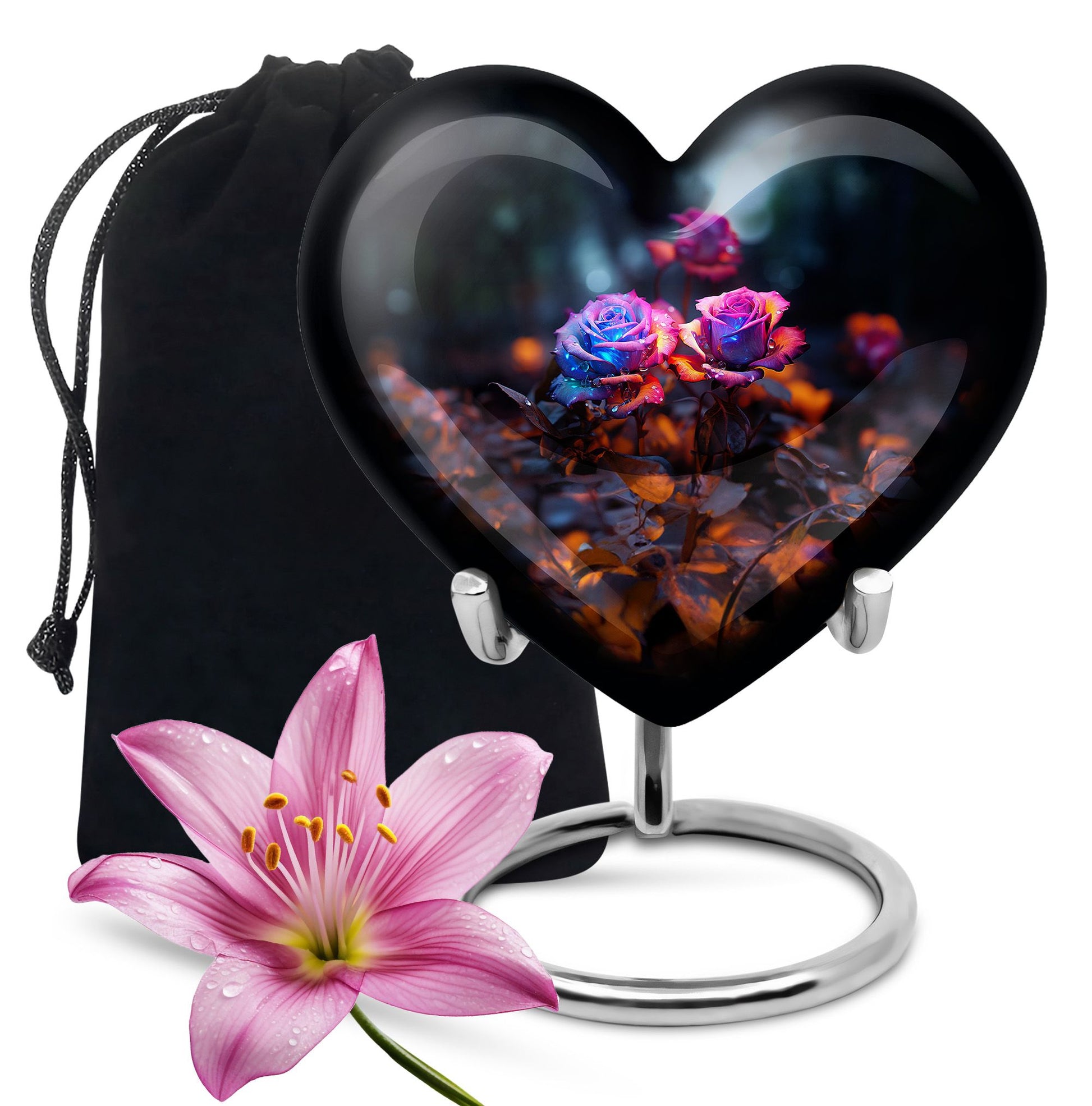 Midnight Rose Funeral Urn - Unique Flower Theme Memorial Urn For Ashes