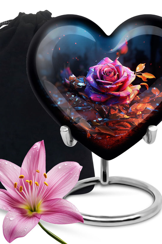 Rose Theme Memorial Urn - Aluminium Cremation Urn For Ashes