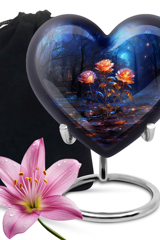 Beautiful White Rose Memorial Urn - Large Funeral Urn For Ashes