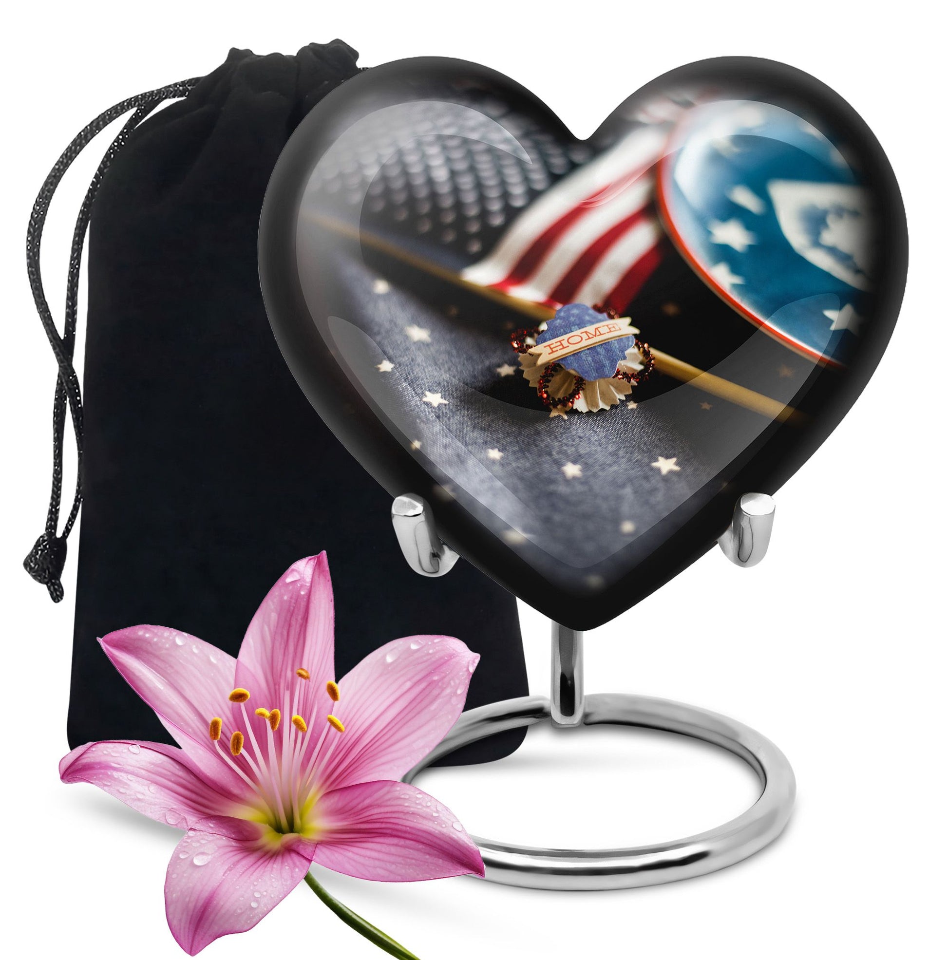 US Flag Theme Memorial Urn - Large Cremation Urn For Human Ashes