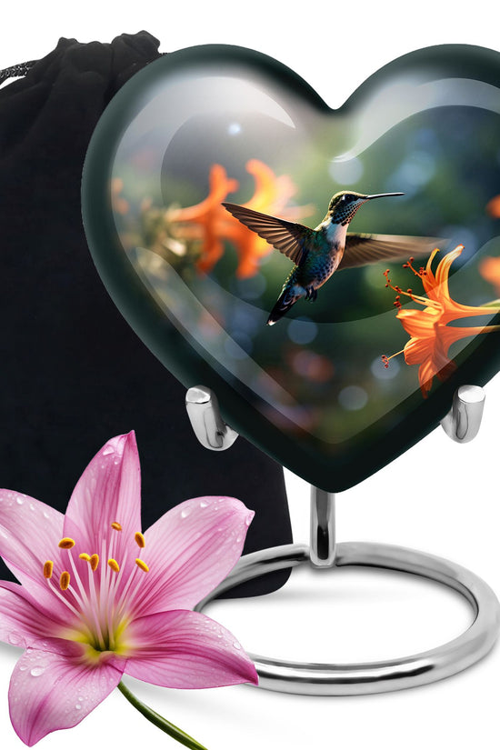 Floral Hummingbird Memorial Urn - Aluminium Cremation Urn For Adult Ashes