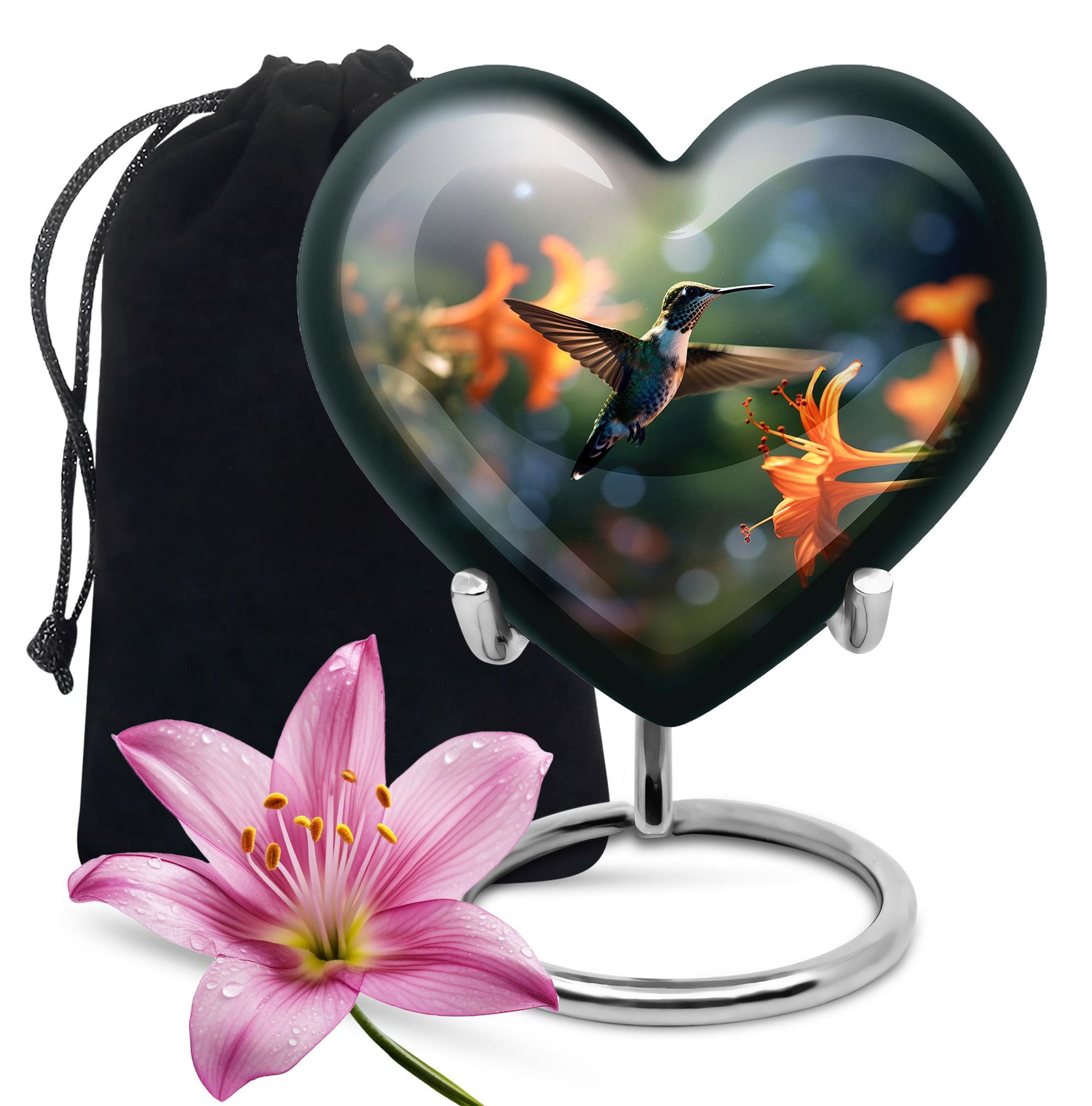 Floral Hummingbird Memorial Urn - Aluminium Cremation Urn For Adult Ashes