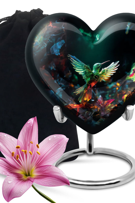 Green Crystal Hummingbird Funeral Urn - Artistic Memorial Urn For Male & Female