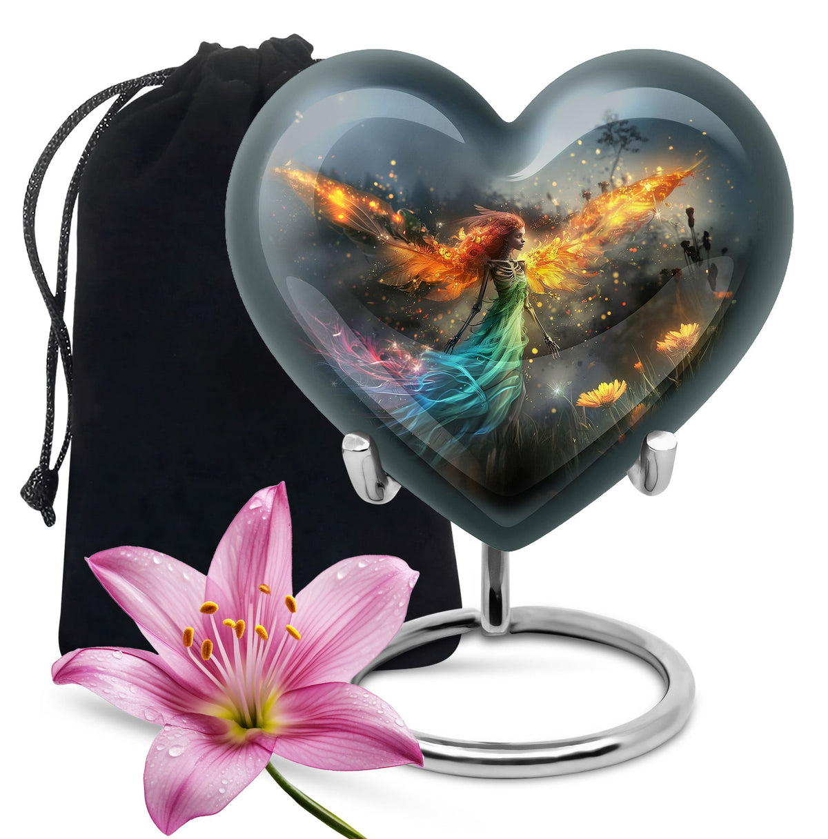 Flame Wing Angel Memorial Urn - Dark Cremation Urn For Male & Female