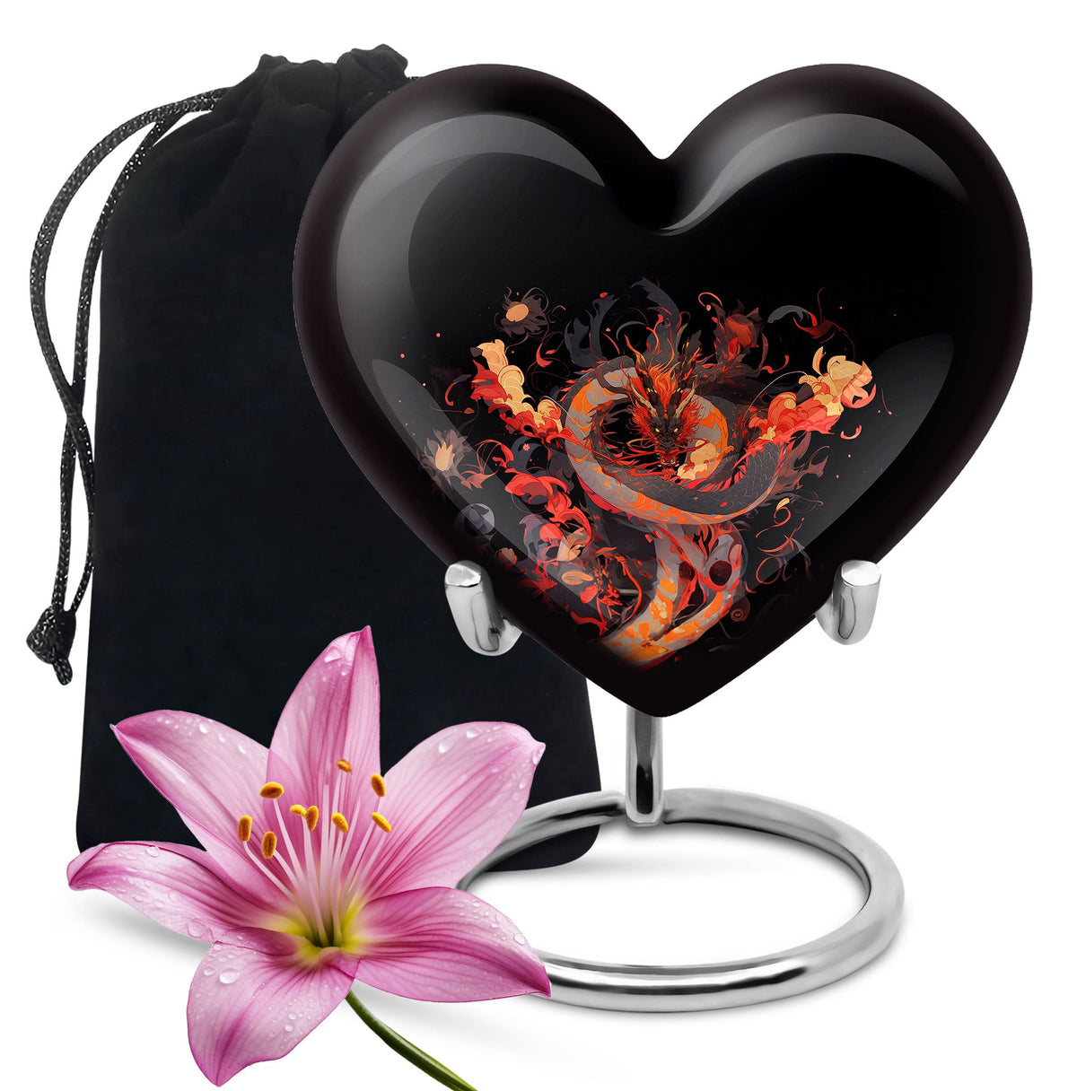 Dragon Fantasy Cremation Urn For Human Ashes - Aluminium Black Memorial Urn