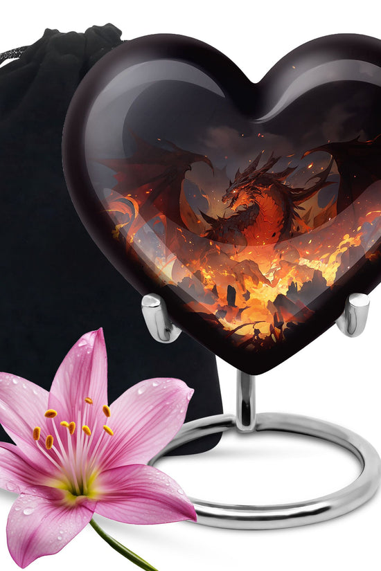 Mystic Fire Dragon Funeral Urn For Ashes - Red And Gold Burial Urn