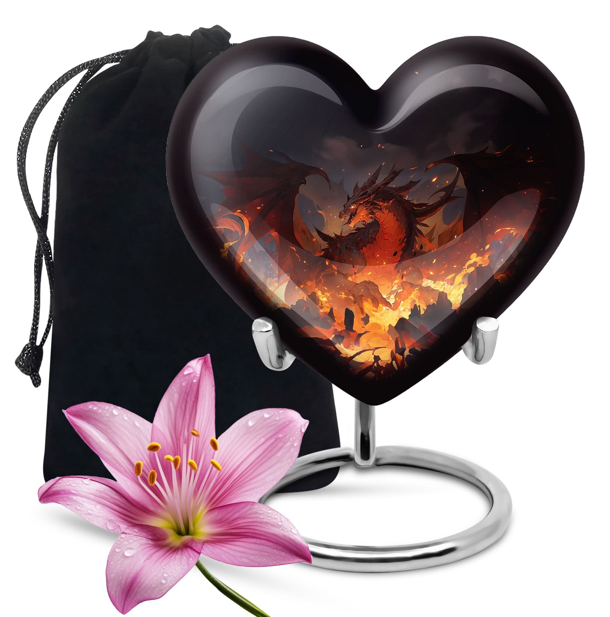 Mystic Fire Dragon Funeral Urn For Ashes - Red And Gold Burial Urn