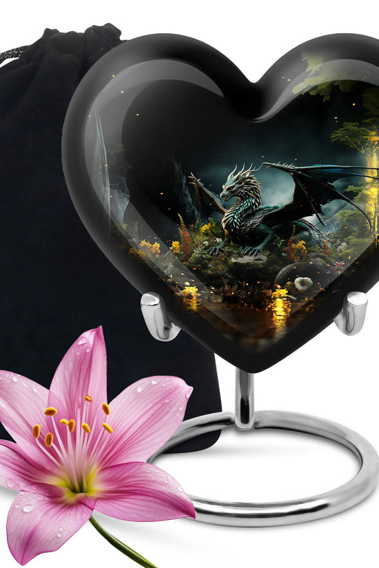 Black Dragon Theme Funeral Urn - Black Aluminium Cremation Urn For Loved Ones