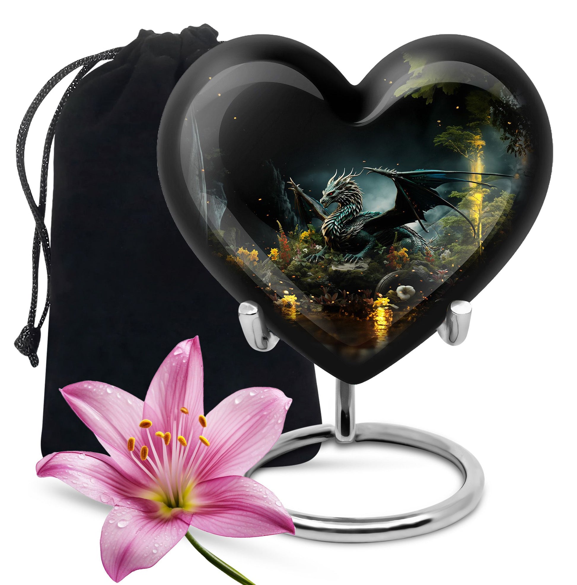 Black Dragon Theme Funeral Urn - Black Aluminium Cremation Urn For Loved Ones