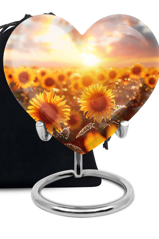 Sunset Sunflower Cremation Urn - Golden Memorial Urn For Ashes