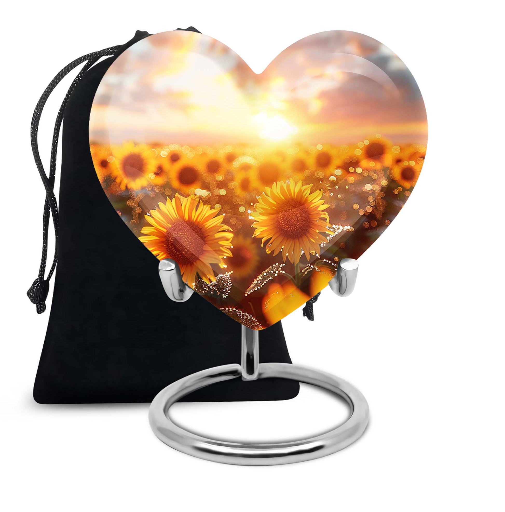 Sunset Sunflower Cremation Urn - Golden Memorial Urn For Ashes